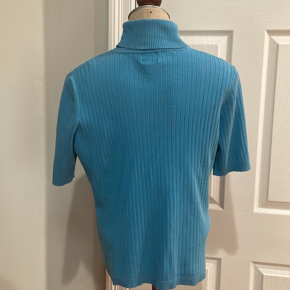 Chicos short sleeve top ribbed sweater blue pullover turtleneck size 1 8/10 - Picture 4 of 6